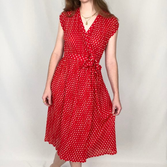 Stunning Vintage Micro Pleated Wrap Dress High Waisted Belted Midi Summer Dress - Picture 3 of 9